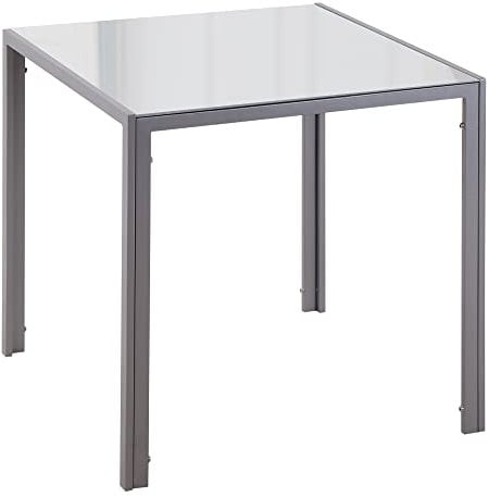 HOMCOM Mesa de Comedor de Cristal Mesa de Cocina Cuadrada para 4 Personas con Patas de Metal para Salón Carga 80 kg 75x75x75 cm Gris