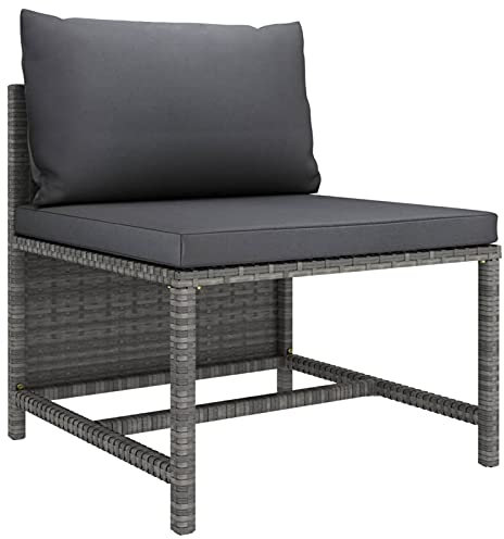 Leepesx Modulares Mittelsofa mit Kissen, Sitzsäcke, Sitzkissen, Bodenkissen, Sitzpouf, Chaiselongue Sofa, Schlafsessel, Sofabett, Couch, Sofa, Grau Poly Rattan