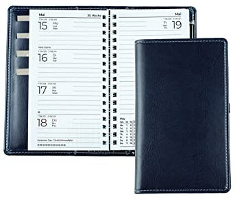 DELMON VARONE - Taschenkalender A6 2025 + 2026 veganem Kunstleder blau - Organizer Terminplaner (1 Woche auf 2 Seiten) klein - Kalender mit Wochenübersicht & Spiralbindung - Wochenplaner (nachfüllbar)