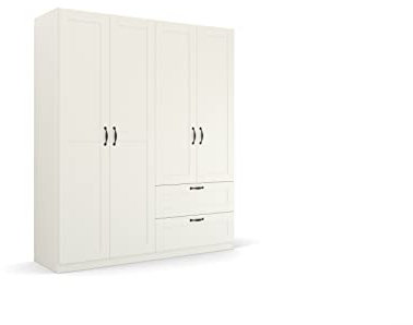Rauch Möbel Cottage by Quadra Spin Schrank Drehtürenschrank, Landhausstil, Weiß, 4-trg., inkl. 2 Kleiderstangen, 3 Einlegeböden, 2 Schubladen, BxHxT 181x210x54 cm