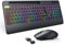 seenda 2.4G Wireless Keyboard and Mouse Combo with Rainbow Backlit, Rechargeable Keyboard and Mice Set UK Layout Full Size with 2 in 1 USB C & USB A Dongle and Wirst Rest, Black