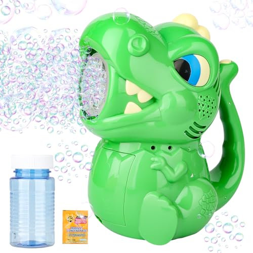 Hanmulee Dinosaur Bubble Machine, 3000+ Bubbles Per Minute, Portable Automatic Bubble Blower Machine for Kids, Bubble Maker Machine with Bubble Solutions, Birthday Gifts, Summer Outdoor Bubble Toy