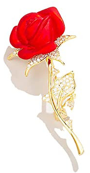 Broche en forme de rose rouge en cristal pour costume de fête, danse, mariage, banquet, bijoux pour femmes et hommes, alliage d'acier, Acier allié, Alliage.