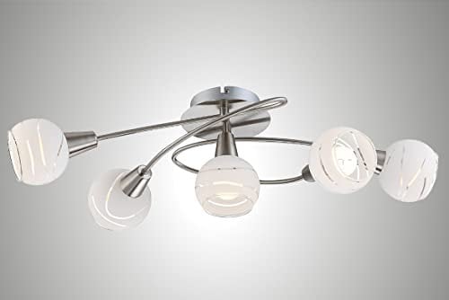 Trango 5-flammig 1001-52SD LED Deckenleuchte dimmbar Deckenlampe in Edelstahl-Look mit Design Gläsern inkl. 5x LED Leuchtmittel 3000K warmweiß, Deckenstrahler, Wohnzimmer Lampe, Spots