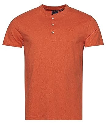 Superdry Men's Vintage Logo Emb S/S Henley Business Shirt, Fire Orange Mottled, M