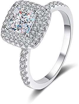 Stfery Damenring Jewellery, Ring Zirkonia Eckig Sterling Silber 925 Prinzessin Ringe Verlobungsring Gr 54 (17.2) Eheringe Schmuck