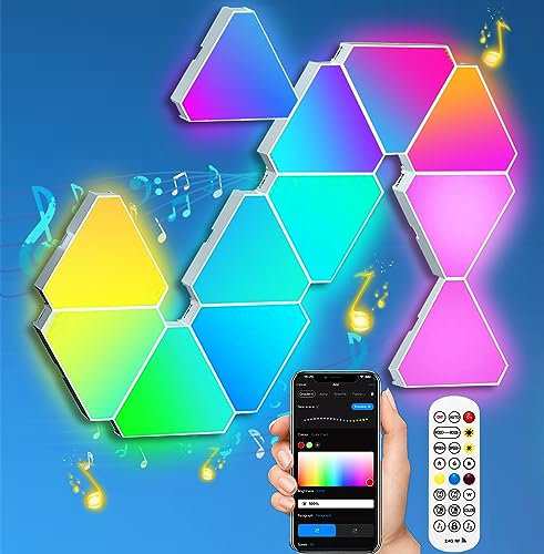 LED Dreiecke Leuchten für Gaming Setup, Smart Home LED Panel Wand RGBIC Wandleuchte Platten Funktioniert mit Alexa Google Assistant, Gaming Zimmer Deko APP/Sprache/Ferngesteuert, Musik-Sync,12 Stk