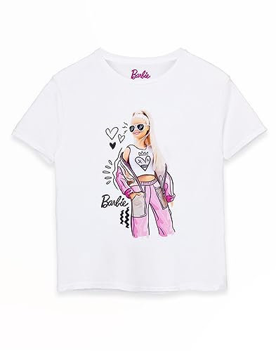 Barbie Pose Mädchen Kurzarm Weißes T-Shirt | Ikonische Marke | Lustiges und modisches, Verspieltes Design mit lebendigen Grafiken | Bequeme Passform | Mädchenmode | Phantasievolles Spiel