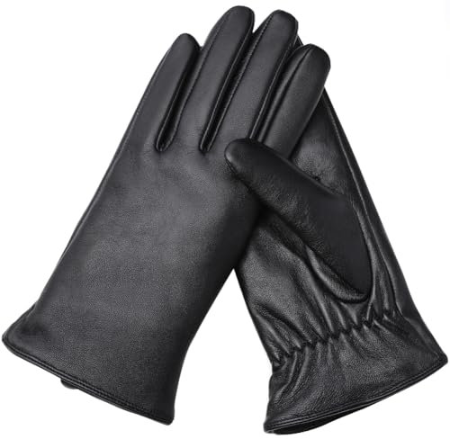 Ymmchy Touchscreen Handschuhe für Damen Warme Lederhandschuhe Gefüttert Winter SMS-Handschuhe Schwarz L