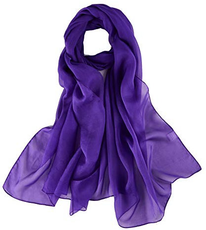 JWSilk Sciarpa lunga in chiffon di seta tinta unita, Viola 1., 69x26