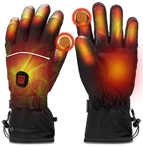 Beheizbare Handschuhe für Herren Damen, Wiederaufladbar 3 Stufige Beheizte Ski Handschuhe mit 5V 6000 mAh Typ-C Akkus, 7 Stunden Betriebsdauer, Wasserdicht für Klettern, Wandern, Radfahren, Camping(L)