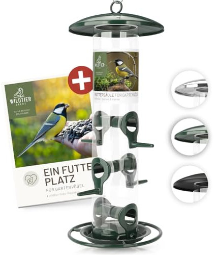 wildtier liebe Körner Futtersäule, Vogelfutterspender 35cm, Grün - aus rostfreiem Metall I Vogel-Futterstation, Vogelfutter-Säule, Wildvögel Futtersilo I Ganzjährige Vogelfütterung