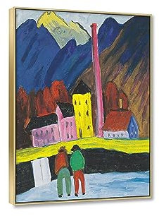 JZSDGB Cadre doré - Peintures à l'huile Célèbre de Marianne von Werefkin- Reproduction imprimée sur toile-L'usine-Tableaux d'art mural Affiche de décoration intérieure50x70cm(20x28in)
