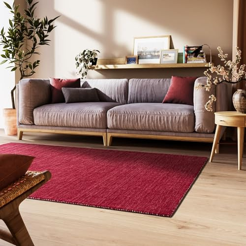 Steffensmeier Gabbeh Teppich Nomade | Wolle (Schurwolle), Rot, Größe: 65x135 cm Kurzflor für Wohnzimmer, Flur, Ethno Look