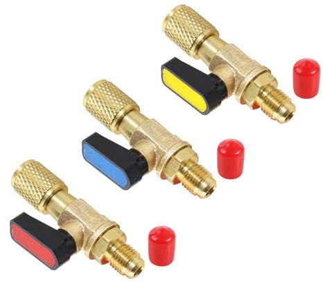 3 Stück Kältemittel-Kompaktkugelventil-Adapter, 1/4 Zoll SAE für R410A R134A R12 R22 AC HVAC & R12 R22 auf R134A, passend für R502 Ladeschläuche AC Kältemittel