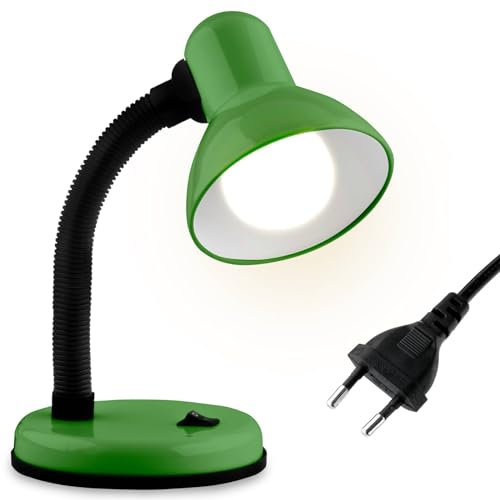 Lumiled Schreibtischlampe klassisch Leselampe Tischleuchte Flexibler Hals Arbeitsleuchte mini Nachttischlampe E27 Fassung Tischlampe aus Metall Kinderzimmer für Lesen Studieren Mädchen Junge grün
