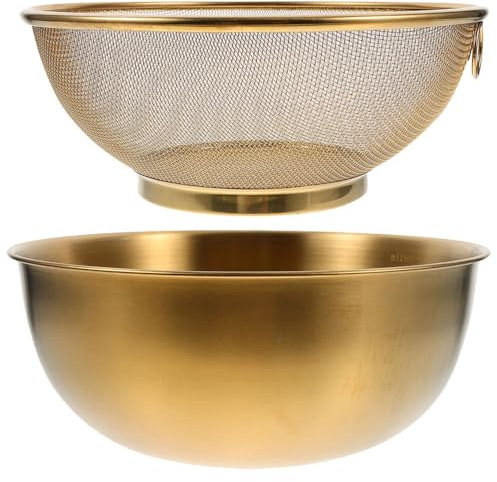 Escurridor De Verduras Y Frutas De Acero Inoxidable, Colador De Cocina Multiuso, Set De 2 Piezas (19CM Y 18CM), Color Dorado, Ideal Para Lavar Verduras, Pasta Y MáS
