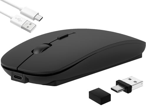 LEAPEST Kabellose Maus für Laptop, Bluetooth-Maus mit DREI Modi (Bluetooth 5.2+ USB-A & USB-C Empfänger) - Kompatibel mit TypeC & USB Port Geräten/MacBook Pro/Air/Mac/iPad/Chromebook/Computer,schwarz