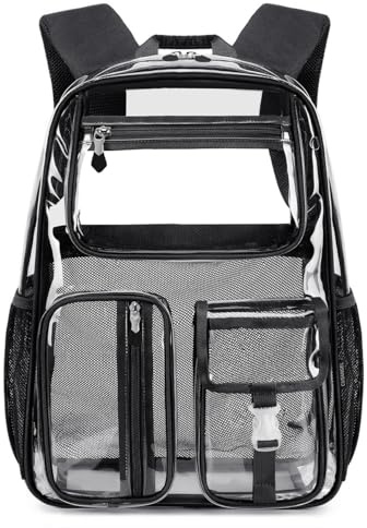 Cusangel Transparenter Rucksack für Mädchen, robuster klar Rucksack, 40,6cm, TPU, großes Fassungsvermögen, durchsichtiger für Sportveranstaltungen, Reisen, Stadien (16in Schwarz)