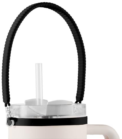PEUTIER Water Bottle Handle Attachment for Stanley, Silicone Water Bottle Holder with Strap Portable Water Bottle Sling Carrier on Top, Lanyard Accessories for Most 8-40oz Cups (Black)