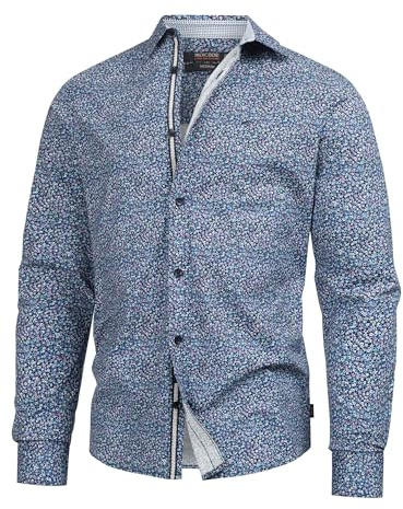 Indicode Herren INGrazz Gemustertes Hemd aus 98% Baumwolle mit Kentkragen | Modernes Herrenhemd mit Kentkragen und angenehmen Tragegefühl, Freizeithemd, Outdoorhemd, Baumwollhemd, Casualhemd für Männer