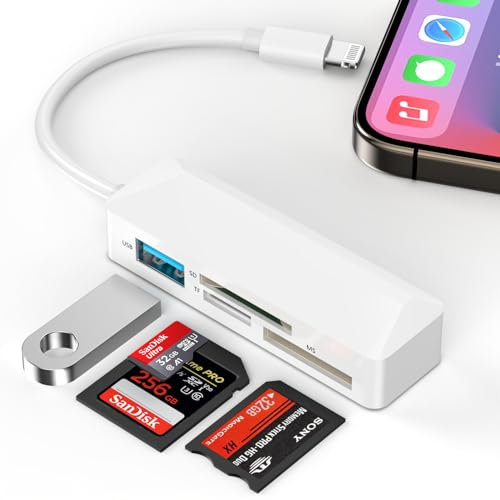 WILLMLEGED Memory Card Reader, 4-in-1 Lightning to SD/Micro SD/MS Adapter, USB 3.0 OTG, Plug and Play, for iPhone 14/13/12/11/XS/XR/X/8/8 Plus/7/7 Plus, iPad Pro/Air/Mini