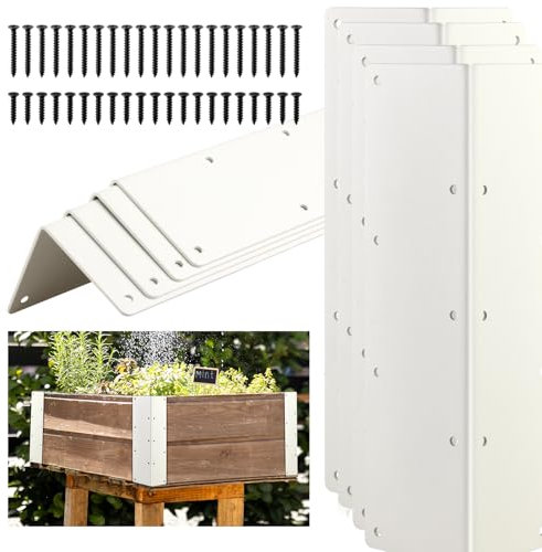 KvyusFlourish Eckwinkel für Hochbeete, 27,9 cm, Metall, L-Halterungen für mit Schrauben, schwarz, Winkelverbinder, 27,9 x 7,6 x 7,6 cm, für Holzblumenkasten, Winkelstrebe, Weiß, 8 Stück