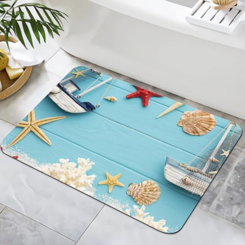 YISUMEI Badematte rutschfeste Badteppich 40x60cm Waschbar Schnelltrocknende Badezimmerteppich, Duschvorleger für Dusche, Badewannen, WC Deko (Seesterne-3)