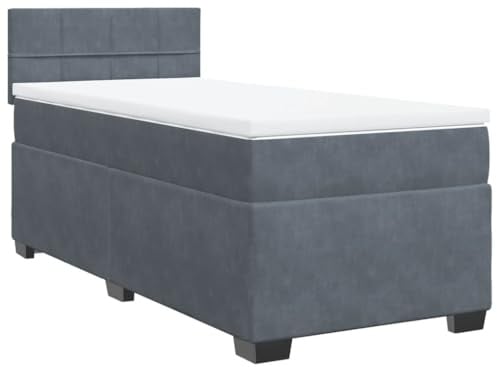 vidaXL Boxspringbett mit Matratze Dunkelgrau 100x200 cm Samt