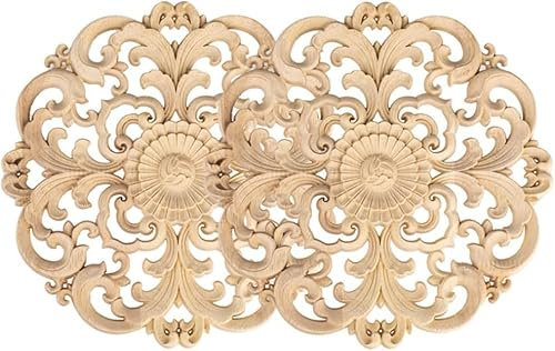Paquete de 2 apliques redondos de madera sin pintar de 12 cm de diámetro, calcomanías de flores talladas de madera sin terminar para pared, armario, espejo, chimenea, puerta, cama, armario, techo,