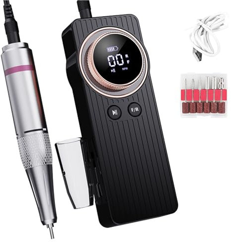 Fresa per Unghie Professionale 35000 Giri, Nail Drill Compatto a Batteria con Velocità Regolabile, Set Manicure Elettrico con Lima per Unghie in Gel e Acriliche, per Manicure e Pedicure (Nero)