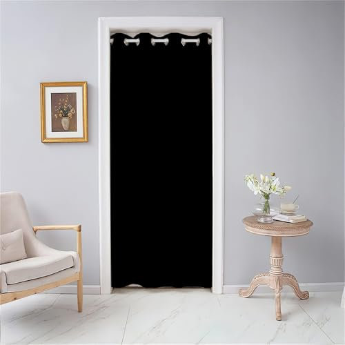 Odot Rideau de Porte Interieur à Oeillets, Couleur Unie Rideau Occultant Isolant Thermique, 1 Panneau Rideau de Séparation de Piece pour Chambre Cuisine Salon Fenêtre (80x180cm,Noir)