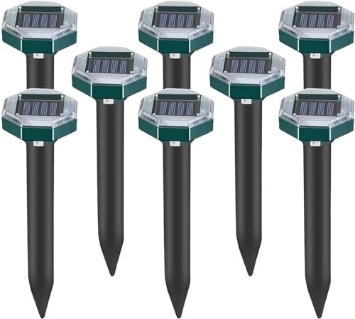 Solar Maulwurf Vertreiber Wühlmausschreck, 8 Stück MOLE Repeller Ultraschall Maulwurfschreck für Wühlmäuse & Maulwurf,Solar Abwehr wasserdicht und flüsterleise,SCHNELLE Ergebnisse (8)