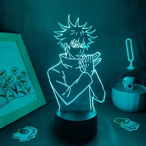qudkdhs Lampada a Illusione 3D Jujutsu Kaisen Anime Figure Megumi Fushiguro Tavolo Scrivania Decorazione Manga Regalo di Compleanno Luce Notturna Natale, 3D-LED-Lamps-N2097