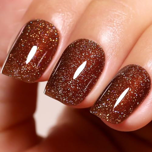 Ozzeal UV Nagellack Glitzer, Dunkel Braun Schillernd Glitzer UV Gel Nagellack Glitzernder Regenbogen Gel Nail Polish Herbst Winter Gel Nagellack Soak Off UV Led Maniküre 15ML