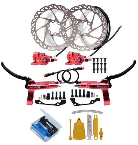 Bicicletas Eléctricas 2 Pistones Hidráulicos Frenos Disco Juego 2 Pines Dividido Apagado Con Mangueras 2300mm/Rotores 160mm/Herramientas Montaje Derecho Para Scooter Eléctrico(Red)