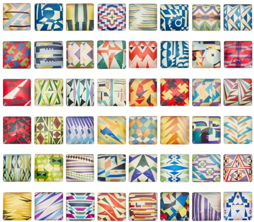 PH PandaHall 48pcs Square Glass Cabochons 25mm Japanese Abstract Style Cabochons Mosaic Printed Glass Dome Cabochons Glass Cabochon Beads for Photo Pendant DIY Crafting Jewellery Making
