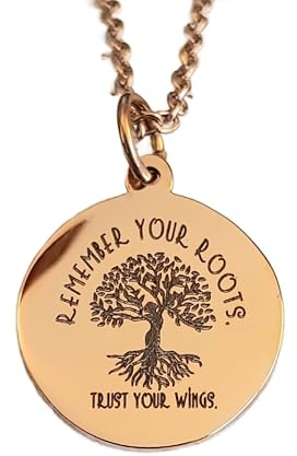 Chloe & Violet Remember Your Roots Trust Your Wings Laser Engraved Rose Gold Charm Necklace