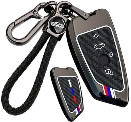 ontto Schlüsselhülle mit Schlüsselanhänger Passt für BMW 2er 3er 5er 6er 7er 8er X1 X2 X3 X4 X5 X6 X7 Z4 G29 G20 G32 GT G11 F39 Autoschlüssel Hülle Metall Schutzhülle Schlüsselcover 4 Tasten Schwarz