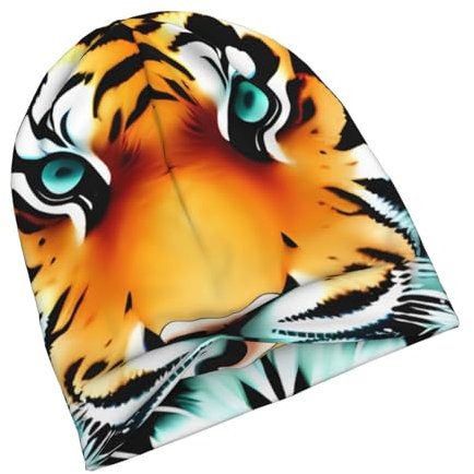 Anceky Beanie-Mütze mit kleinem dicken Tigerkopf für Damen, Strickmütze, warme Wintermützen für Herren, Beanie, Totenkopfmütze, lässige Pullovermütze, Schwarz