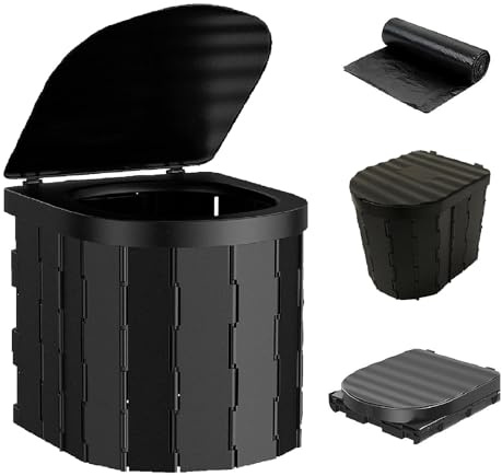 Camping Toilet with Lid for Adults, Upgrade Portable Toilet with Trash Bag for Camping, Car, Trip, Foldabl Travel Potty for Kid Compact Waterproof