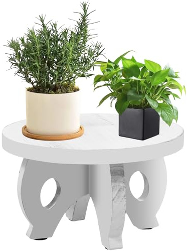 Wood Round Shape Planting Pedestal Stand Sturdy Planter Stand Plant Rack Wooden Stool Multipurpose Garden Plant Pot Display Shelf Decorative Small Wooden Stool for Indoor Outdoor Home Decor(white)