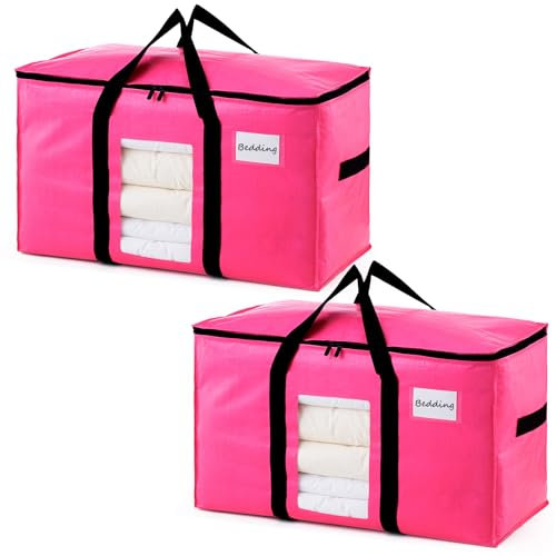 TAILI Umzugstasche mit Reißverschluss, 2 PCS Rosa Große Aufbewahrungstasche mit Griffe & Deckel Sichtfenster Aufbewahrung Bettdecken Kleidung Umzug Reisen Bettzeug,Alternativen zu Umzugskartons
