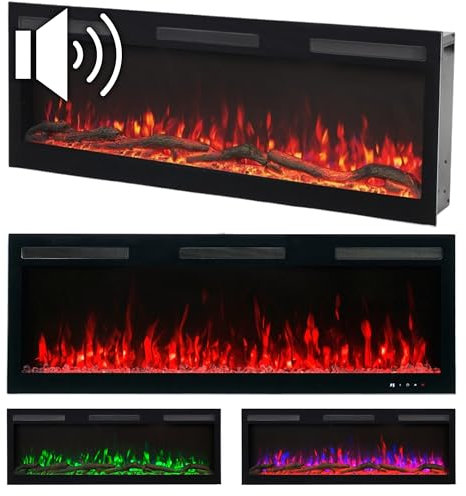 Chimenea Eléctrica LED Majestic Pro 213, Montaje en Pared, Efecto de Llama Multicolor, con Sonido y Calefacción (213x45x13) AFLAMO