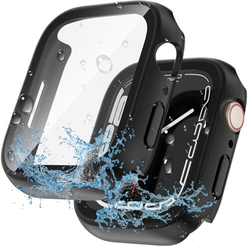 YIJDACASE 2 in 1 Waterproof Case for Apple Watch Screen Protector 45mm Series 7 8 9 Accessories with Tempered Glass Film Protective & PC Bumper Cover Compatible iWatch 45mm
