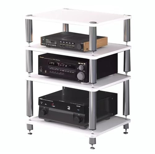 Easnuroz Cabina De Audio HiFi 2/3/4-Tiers HiFi Tocadiscos De Pie Soportes Y Racks HiFi Armario Rack Audio Estante AV Mesa TV para Amp/Turntable/Sky Box/Printer(Blanco,60 * 48 * 76cm(4Tier))