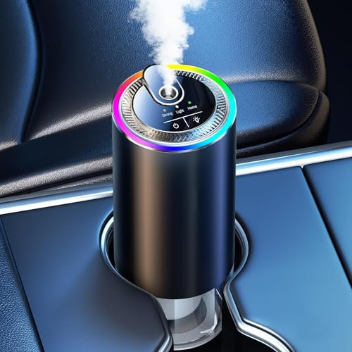 Auto Lufterfrischer Duft Diffuser mit 50ml Parfüm(Ozeann), Hält 4-6 Monate, Ultraschall-Zerstäuber, Sprachaktiviertes Licht, Intelligente 3 Modi, Auto EIN-/Ausschalten, 1000mAh Akku, BJ 573