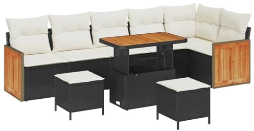 vidaXL Garten-Sofa-Set 9 pcs Schwarz und Creme 90 x 55 x 71 cm, Garten und Terrasse, langlebige Moderne Möbel, gemütliche Outdoormöbel, Rattansofa für Entspannung