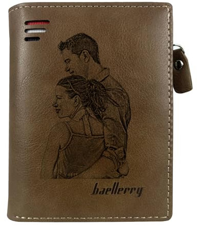 TAISGONGBY Portefeuille Photo personnalisé, Portefeuille en Cuir gravé personnalisé avec Photo, Portefeuille à Deux Volets décontracté, Cadeau pour Homme, père, Mari, Fils, Anniversaire