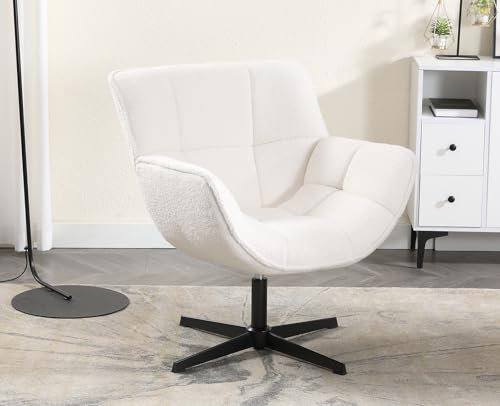 DAYALANE Sillón giratorio de piel sintética, moderno tapizado, silla de tocador para sala de estar, dormitorio, sala de maquillaje, color blanco